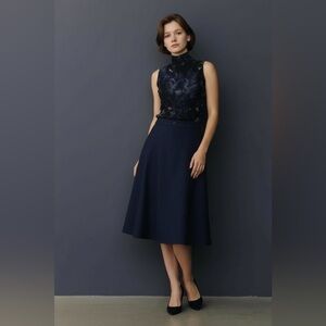 Fuzzi High Neck Sleeveless Floral Top, Black Multi, XL, EUC